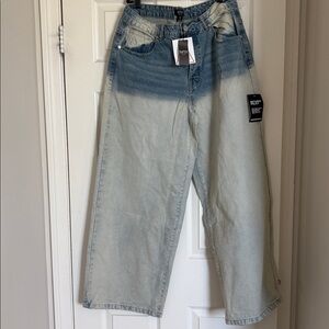 Boohooman Blue and White Gradient Wide Leg Jeans